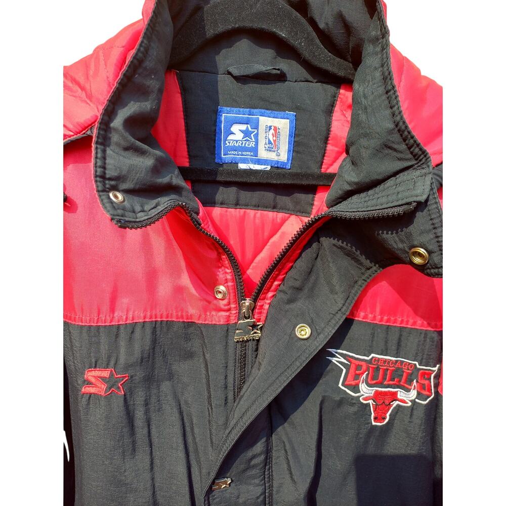 Chicago Bulls 90s STARTER puffer "Baby Calf" jacket XL black red NBA vintage - Picture 5 of 6